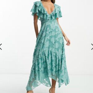 NWOT ASOS Design V-Front Ruffle Midi Dress with Flutter Sleeves